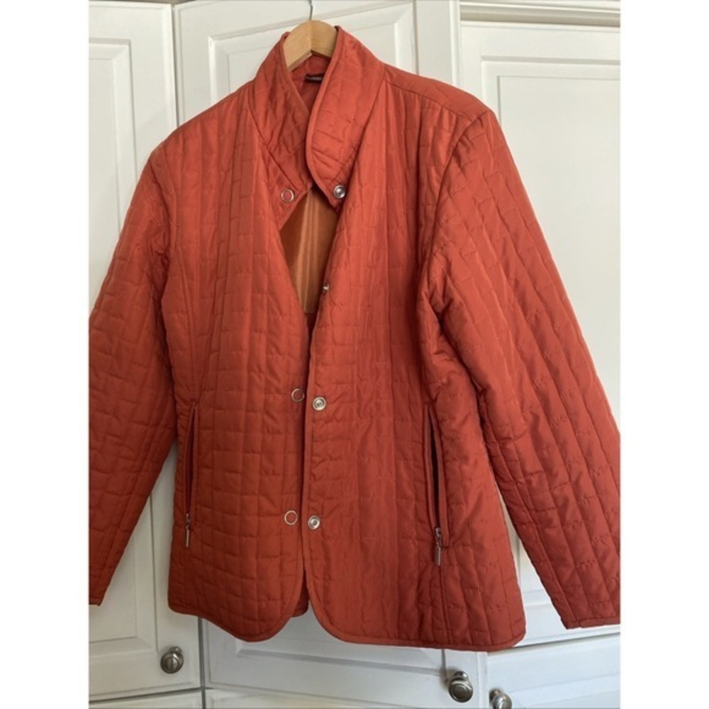 Jane Ashley Medium Quilted Jacket Snap Front Zip Pockets Casual Orange 78